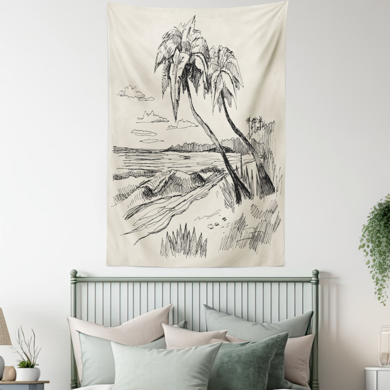 Tropical Beach Sketch Tapestry