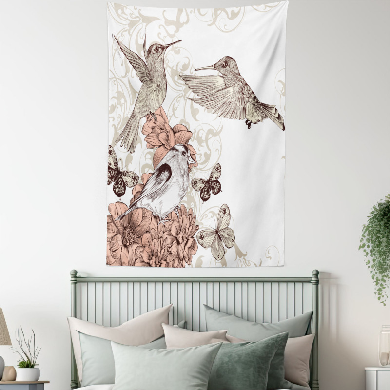 Birds Butterflies Art Tapestry