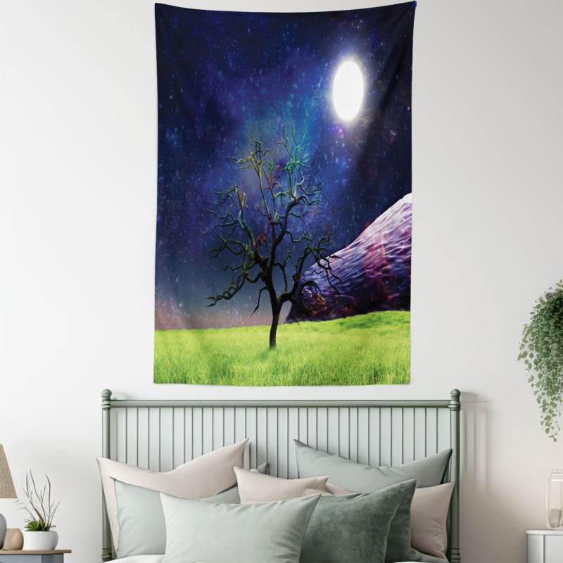 Full Moon Galaxy Grass Tapestry