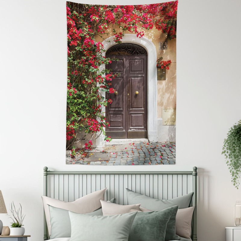 Old Door with Flowers Tapestry