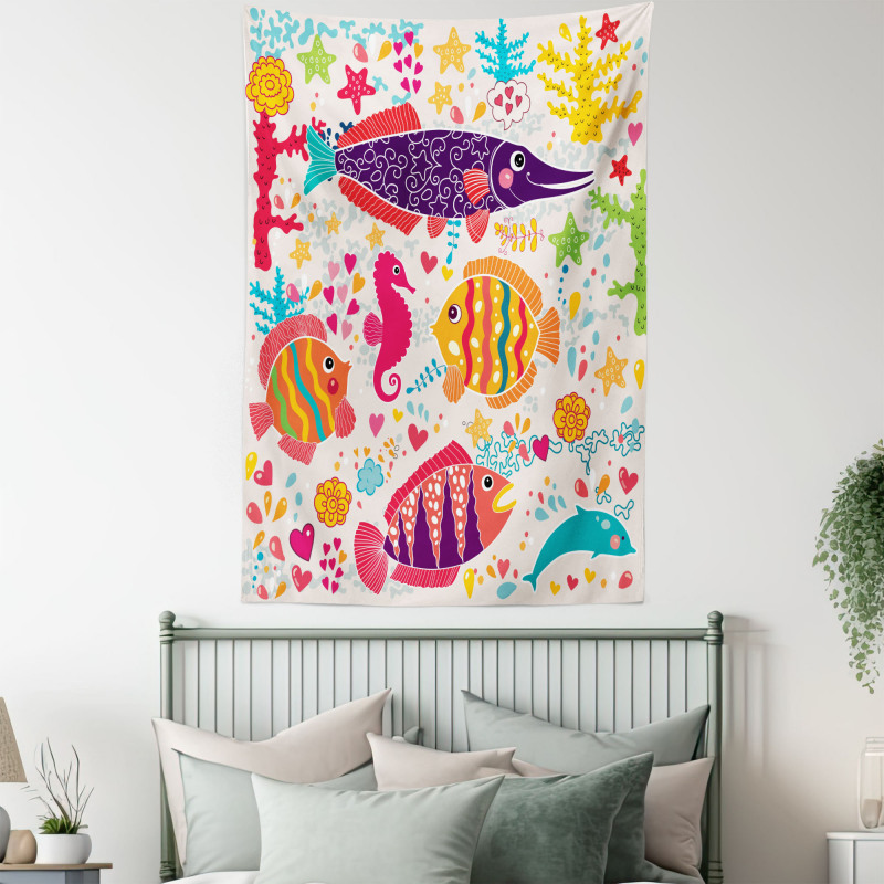 Cartoon Underwater Fish Tapestry