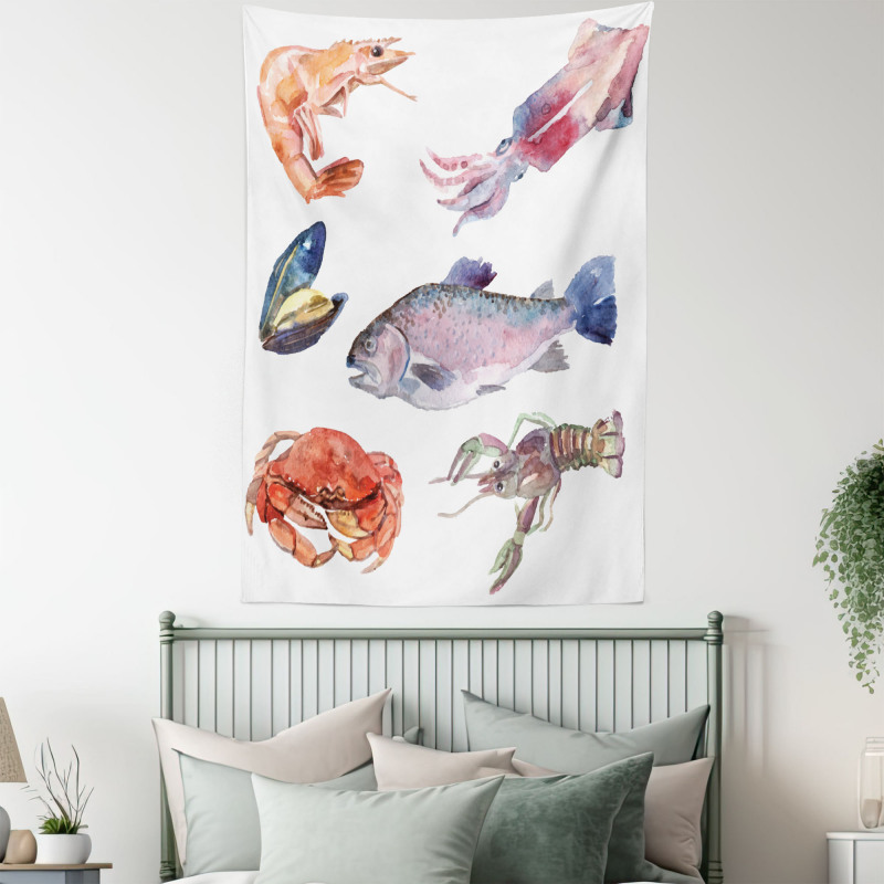 Sea Animals Watercolor Tapestry