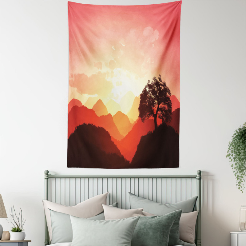 Sunset Tree Mountains Tapestry