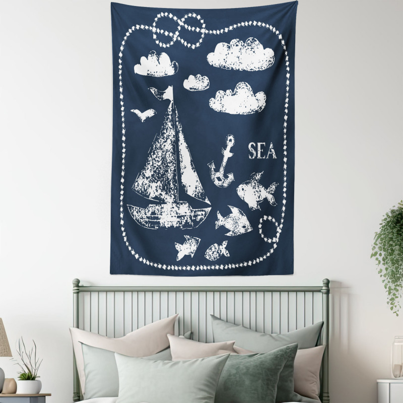 Boat Clouds Anchor Tapestry