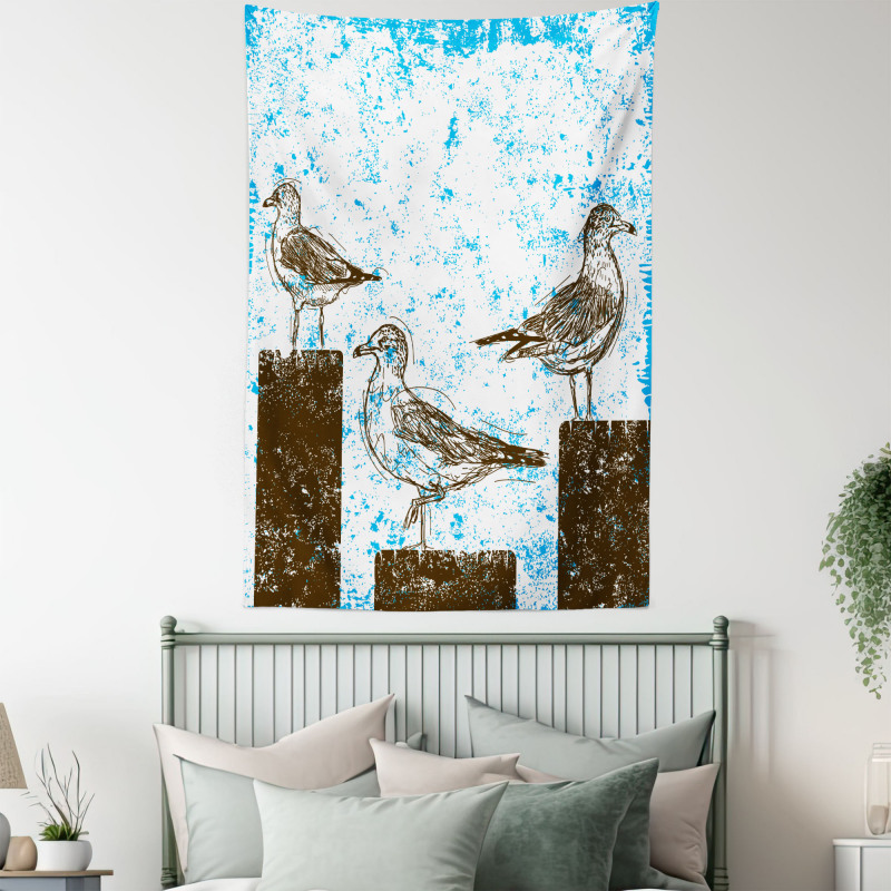 Grungy Sketch Seagulls Tapestry