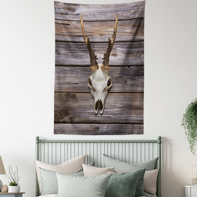 Rustic Antlers on Wood Tapestry