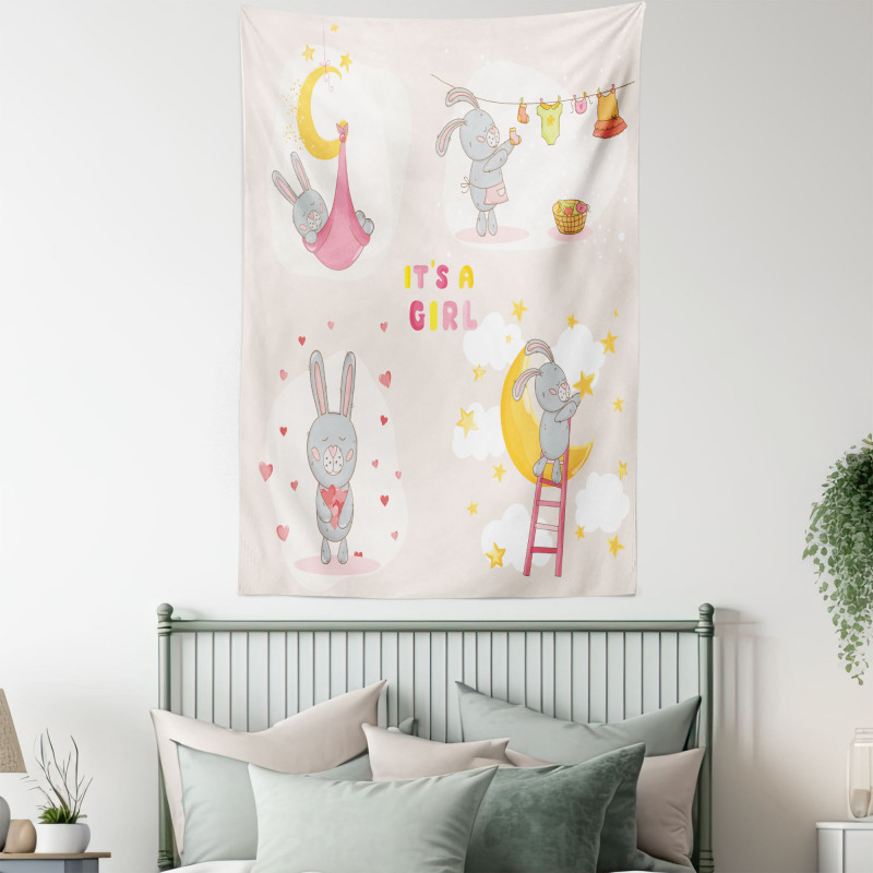 Bunny Baby Love Moon Tapestry