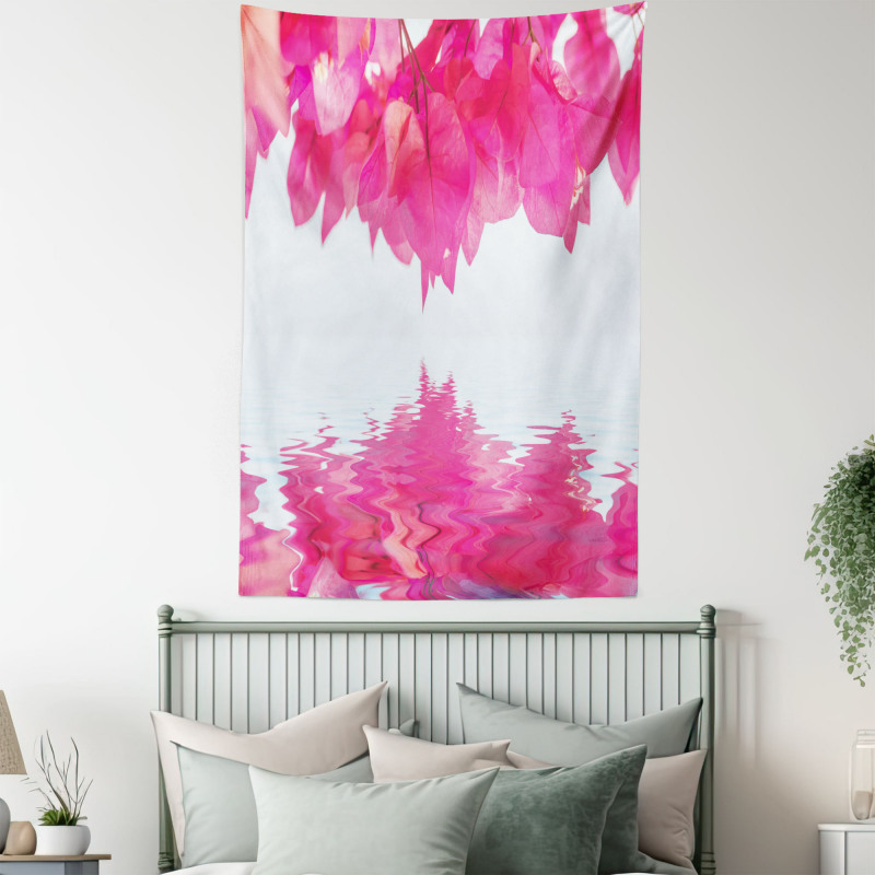 Pink Leaves on River Tapestry