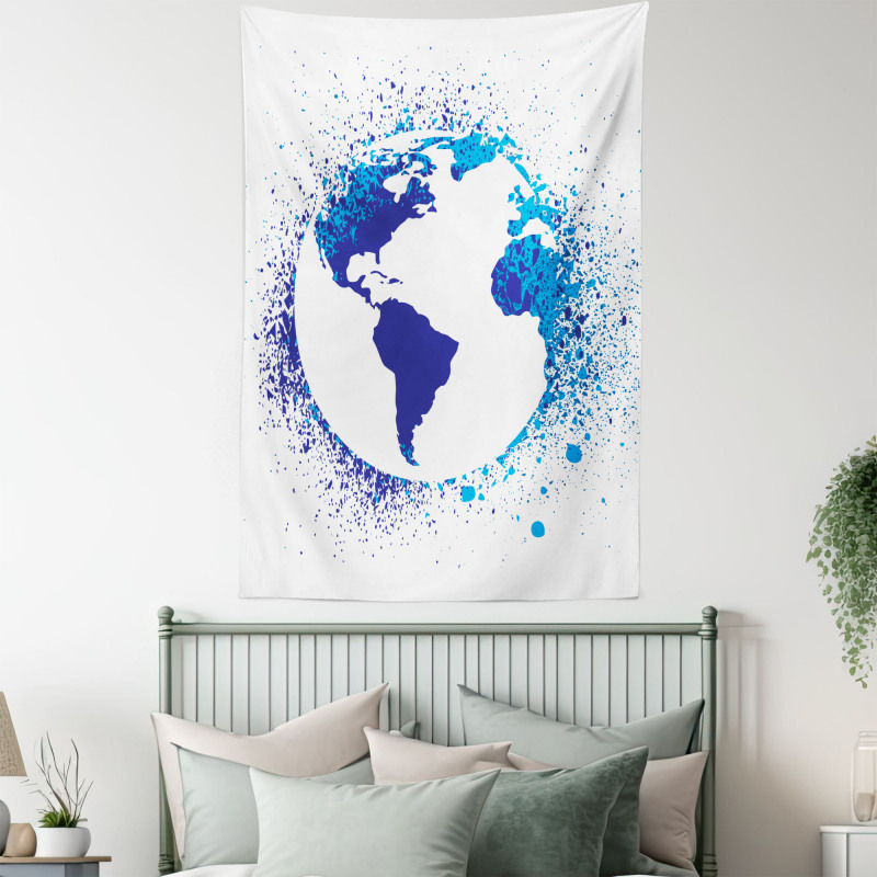 Globe Ink Effect Map Tapestry