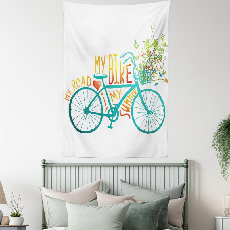 Blue Bike with Flowers Tapestry