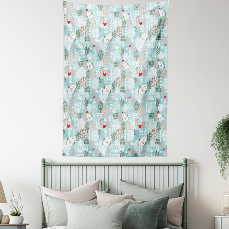 Birds Hearts Flowers Tapestry