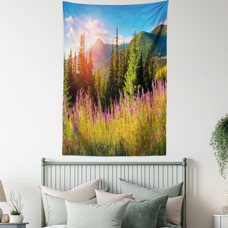 Spring Flowers Mountain Tapestry