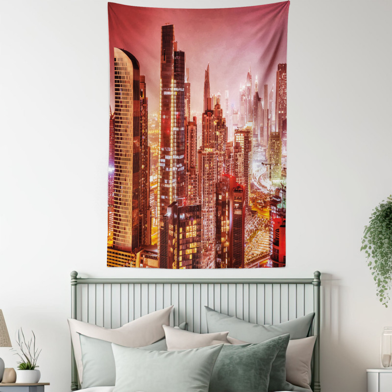 Dubai Night Cityscape Tapestry