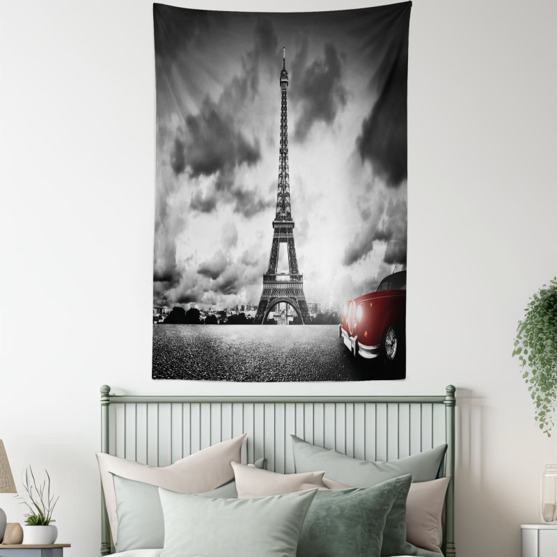 Eiffel Tower Cloudy Day Tapestry