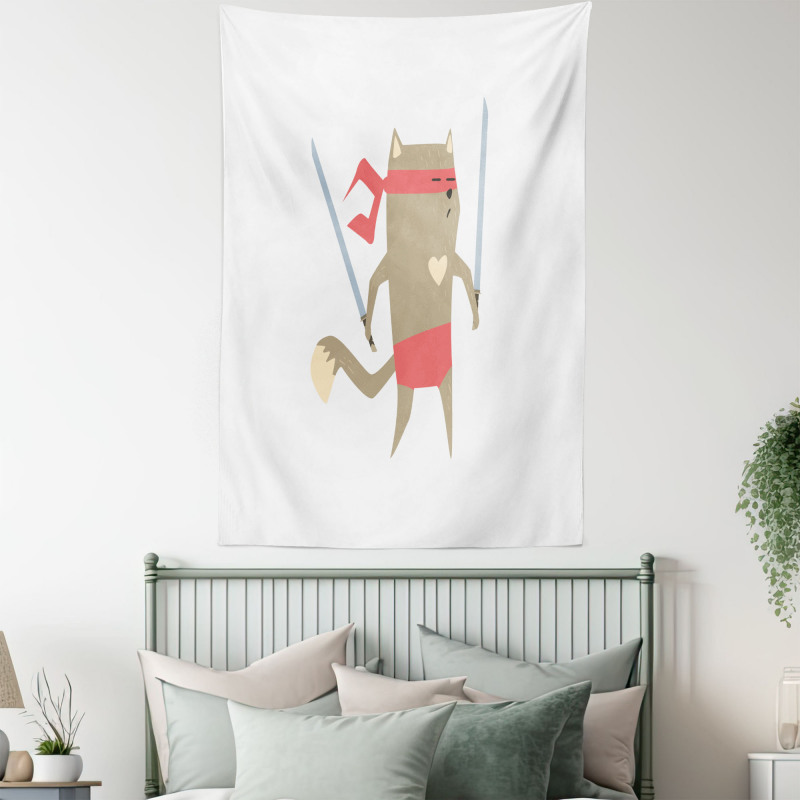 Samurai Figh Kitty Ninja Tapestry