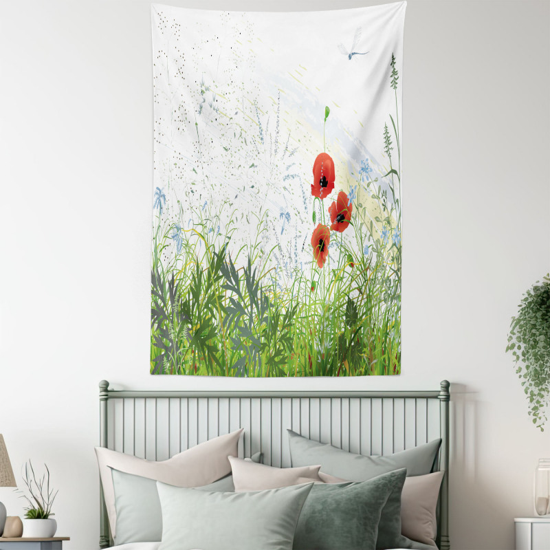 Red Poppies Dragonfly Tapestry