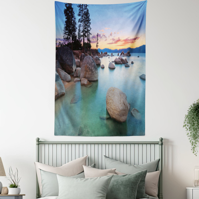 Romantic Lake Sunset Tapestry