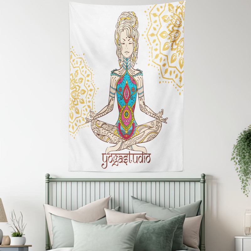 Meditating Girl Mandala Tapestry