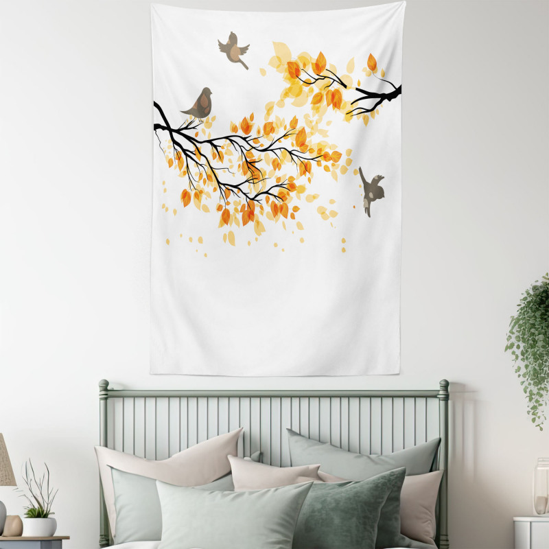 Flying Birds and Leaves Tapestry