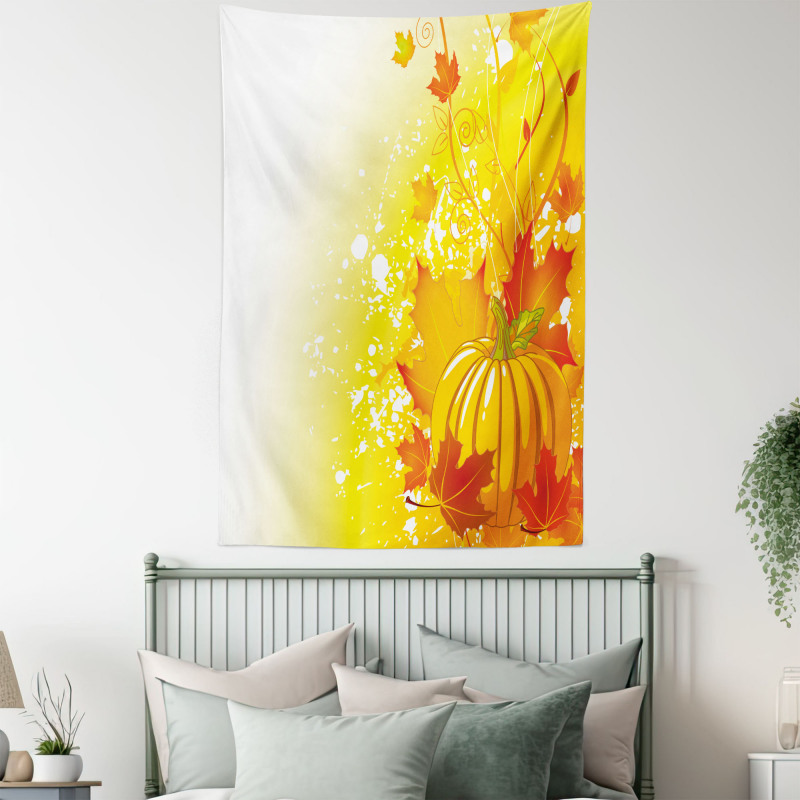 Pumpkin Fall Leaves Tapestry