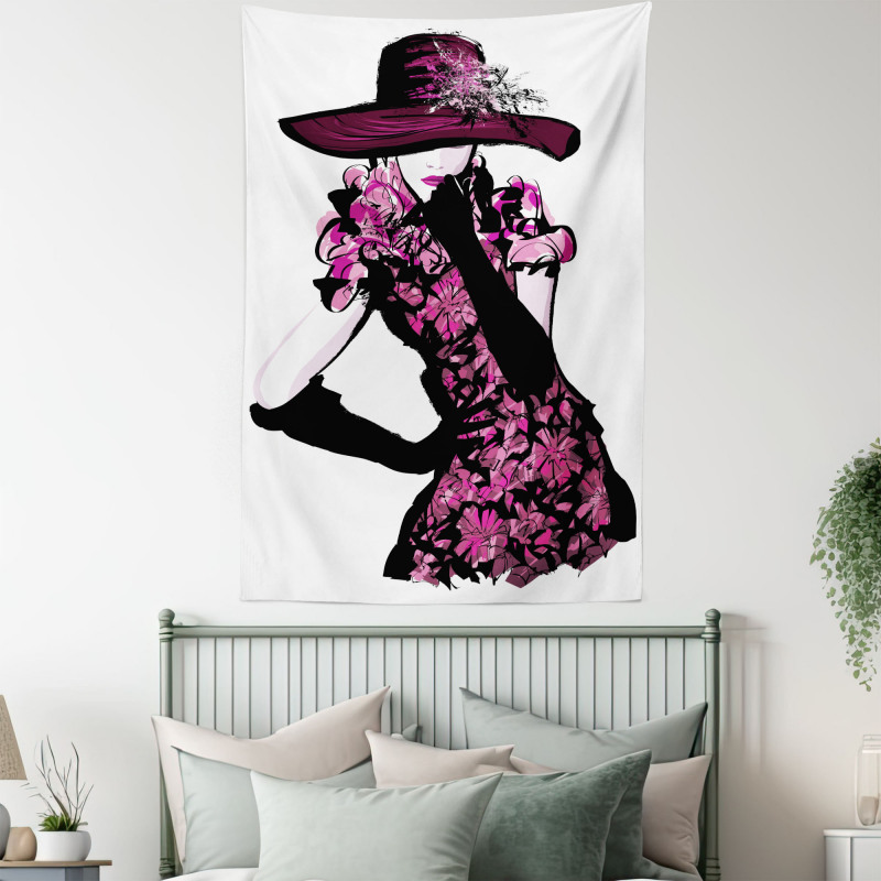 Woman in Floral Dress Tapestry