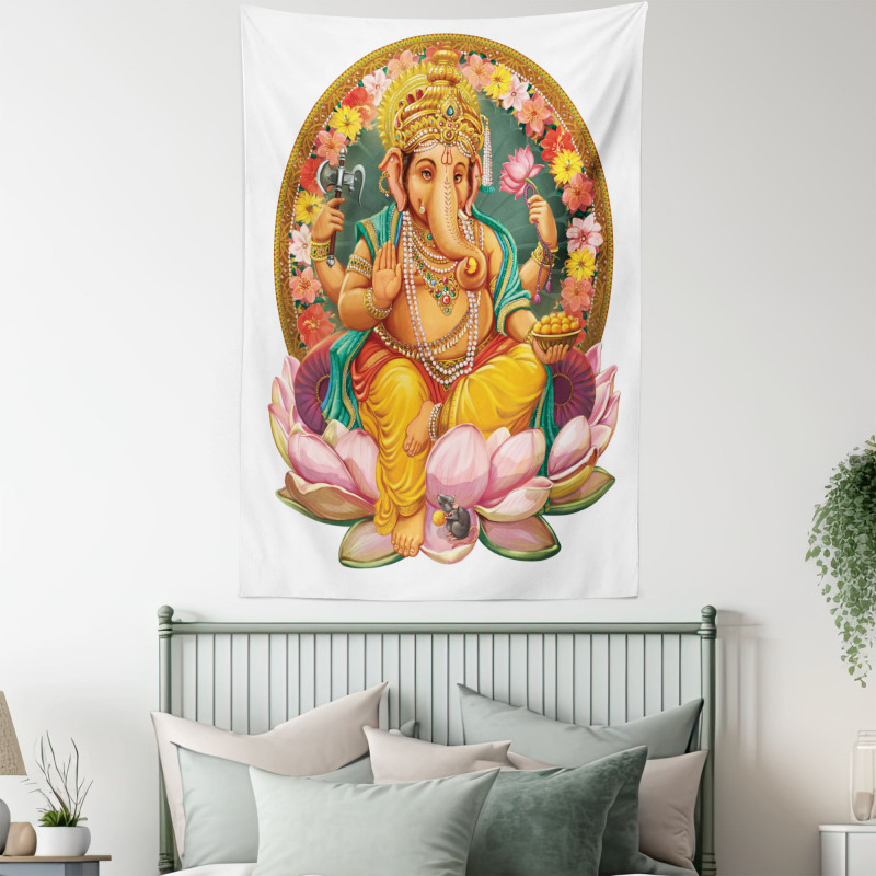 Elephant Figure in a Lotus Tapestry