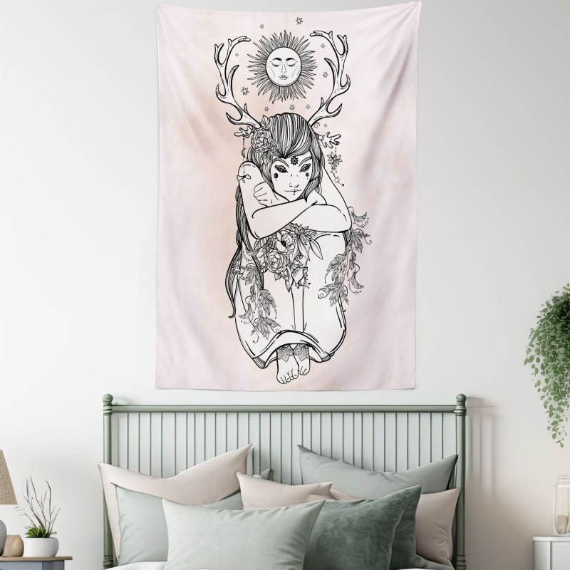 Occult Girl Under Sun Tapestry