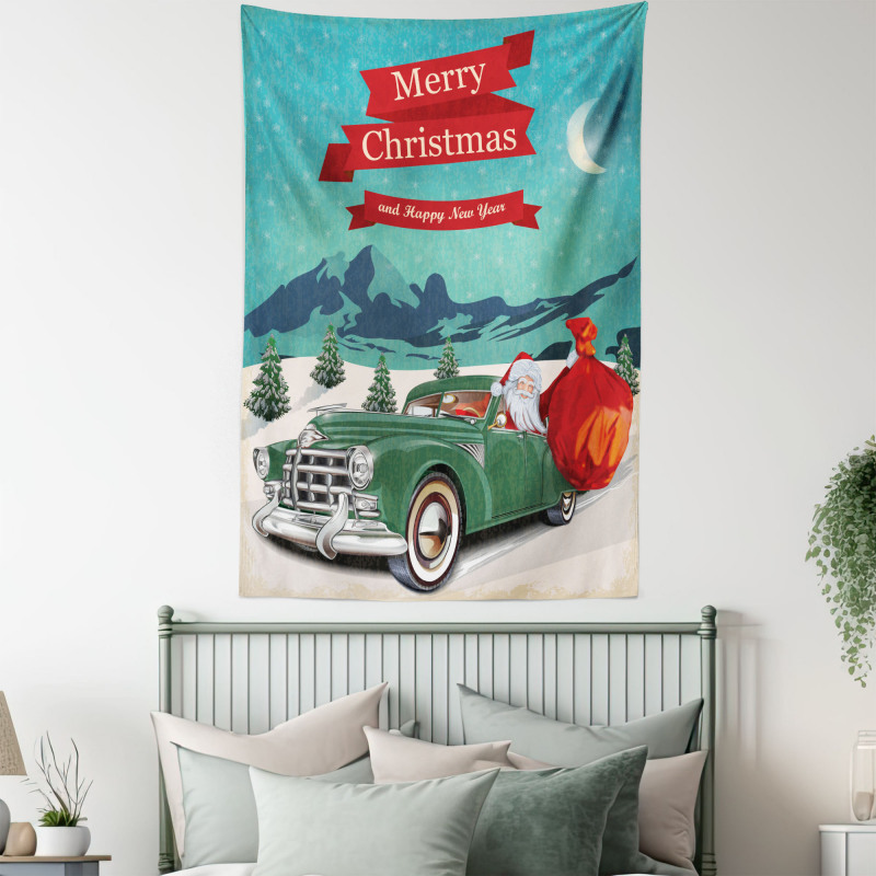 Santa in Classic Car Tapestry