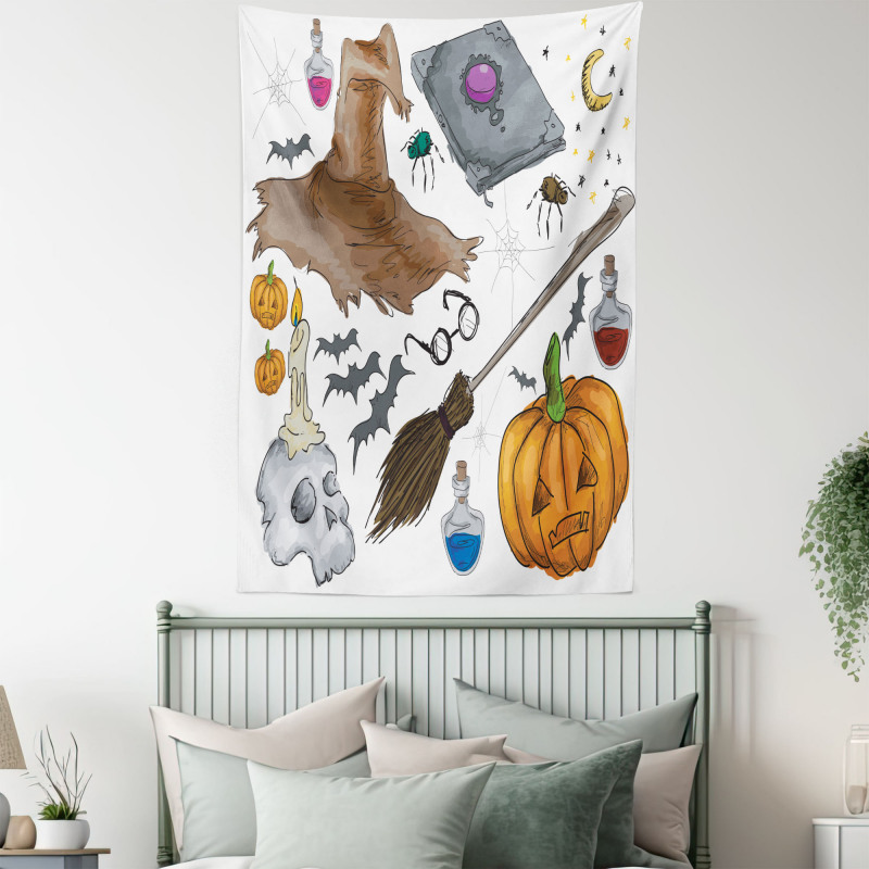 Pumpkin Skull Tapestry