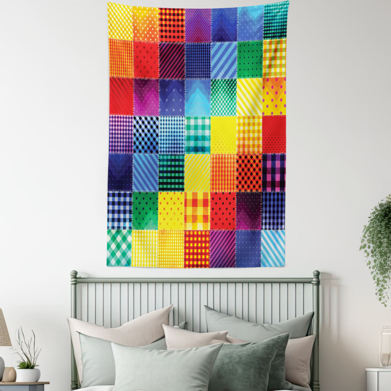 Rainbow Retro Patchwork Tapestry