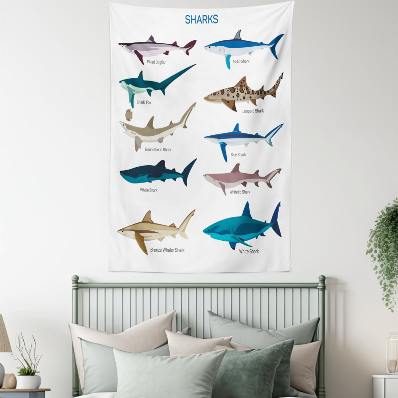 Cartoon Shark Types Wild Tapestry