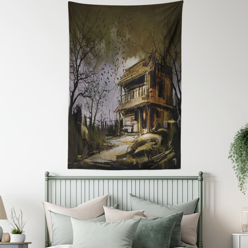 Wooden Haunted House Tapestry