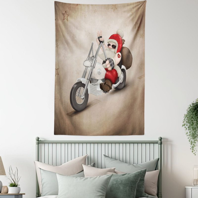 Cool Santa on Bike Tapestry