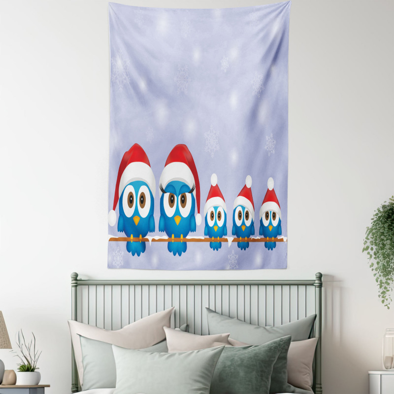 Fun Birds Santa Hats Tapestry