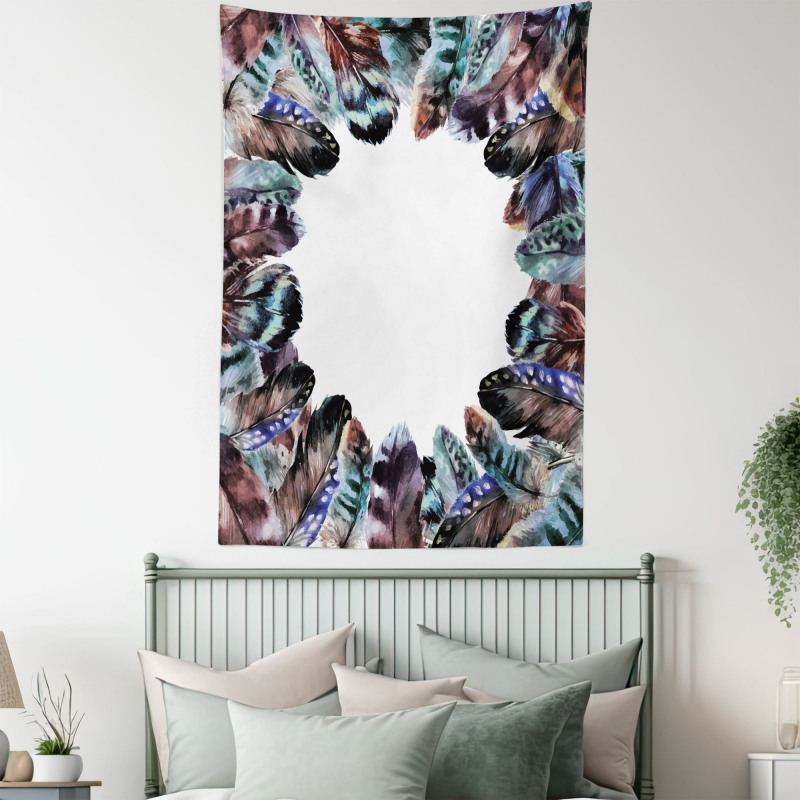 Bird Feathers Circle Art Tapestry