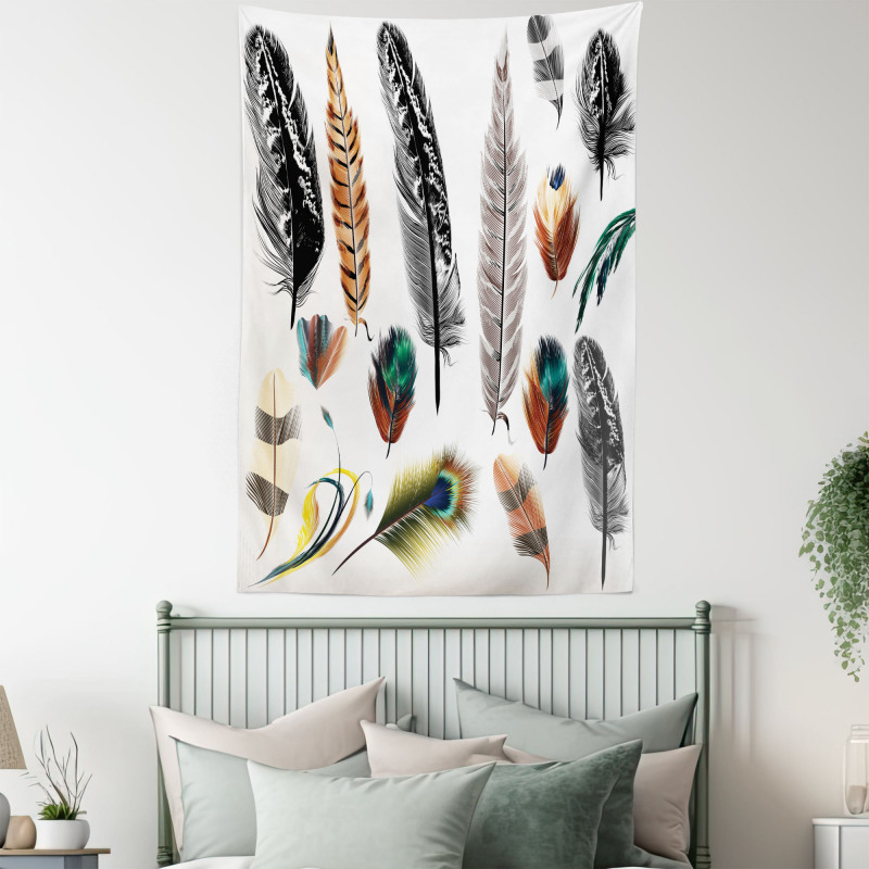 Bird Feather Retro Vibrant Tapestry