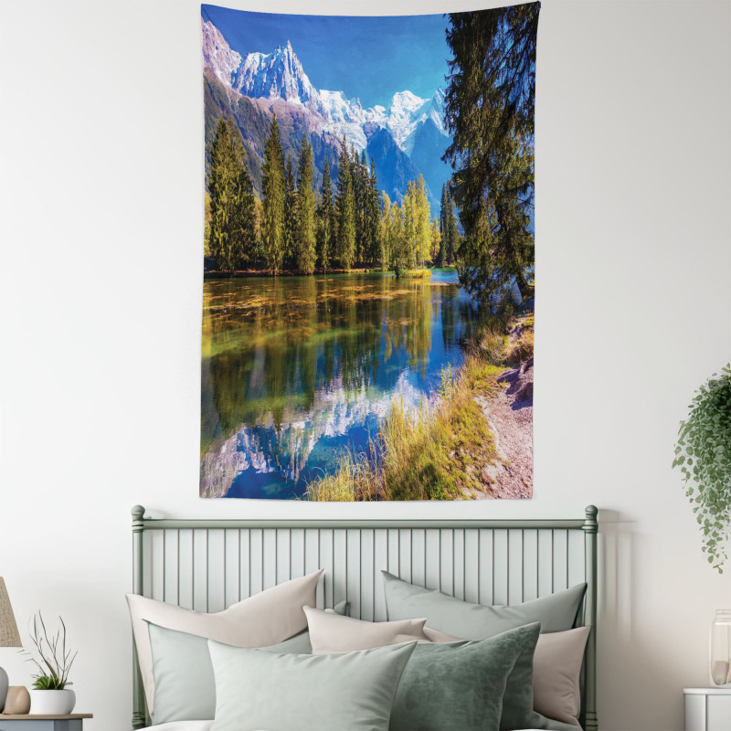 Snowy Alps Lake Pine Tapestry