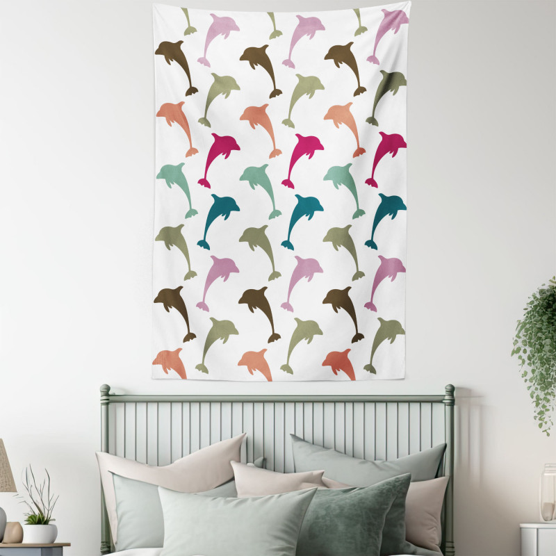 Colorful Dolphins Art Tapestry