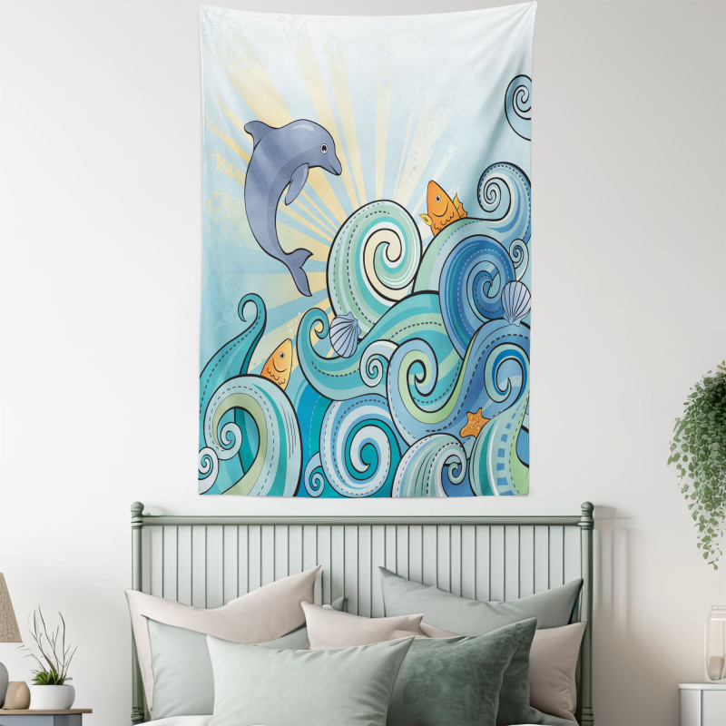 Cartoon Dolphin Ocean Tapestry