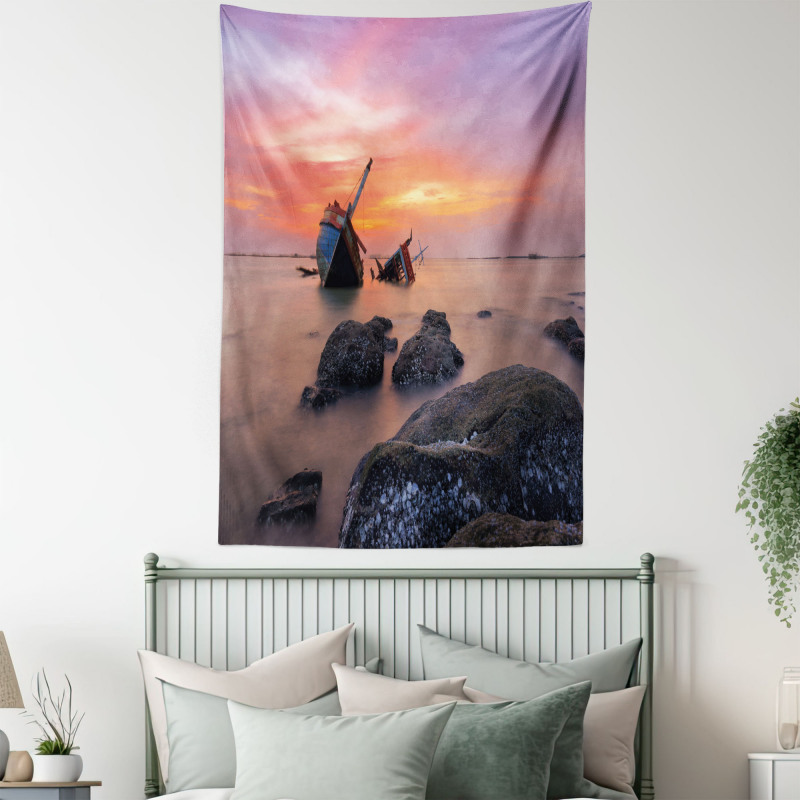 Foggy Water Sunset Tapestry