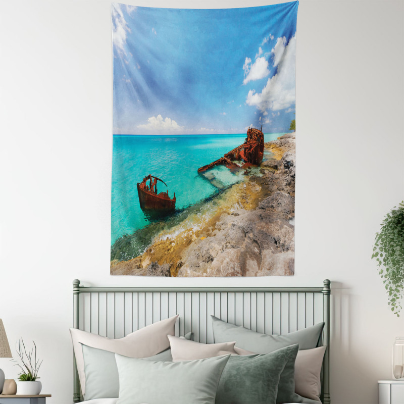 Ship Wreck on Beach Tapestry