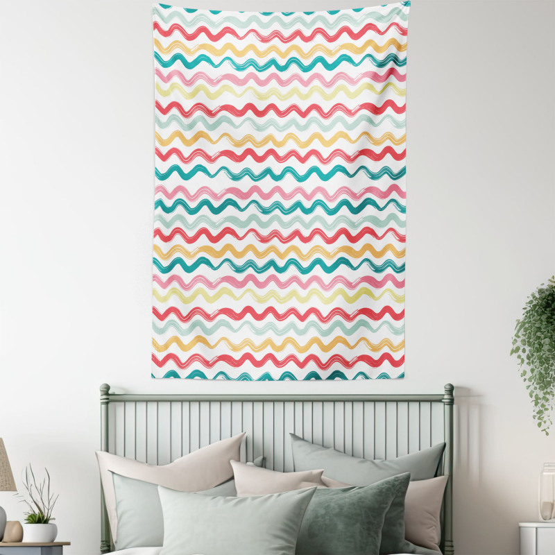 Boho Wavy Rough Lines Tapestry