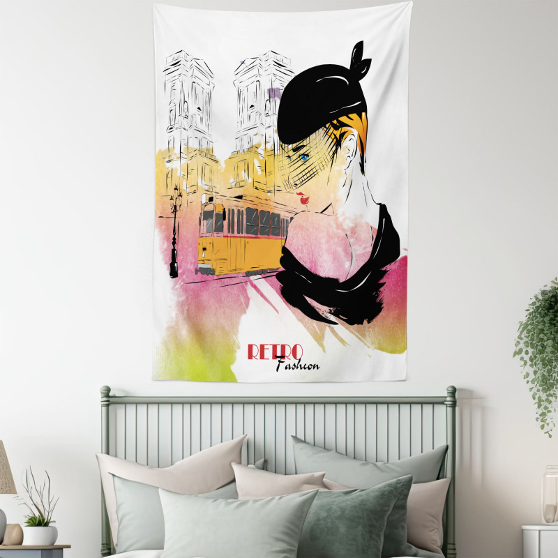 Retro Lady Sketch Art Tapestry