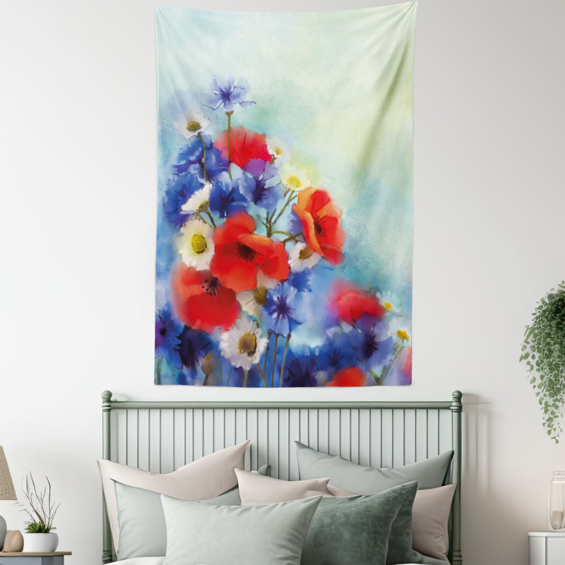 Poppy Chamomile Bouquet Tapestry