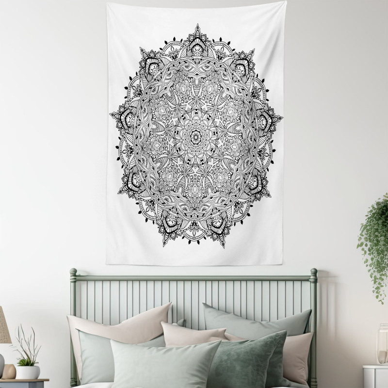 Mandala Art Black White Tapestry