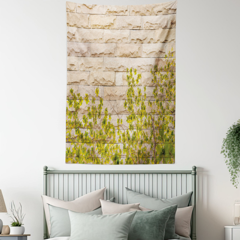 Brick Wall with Leaf Tapestry