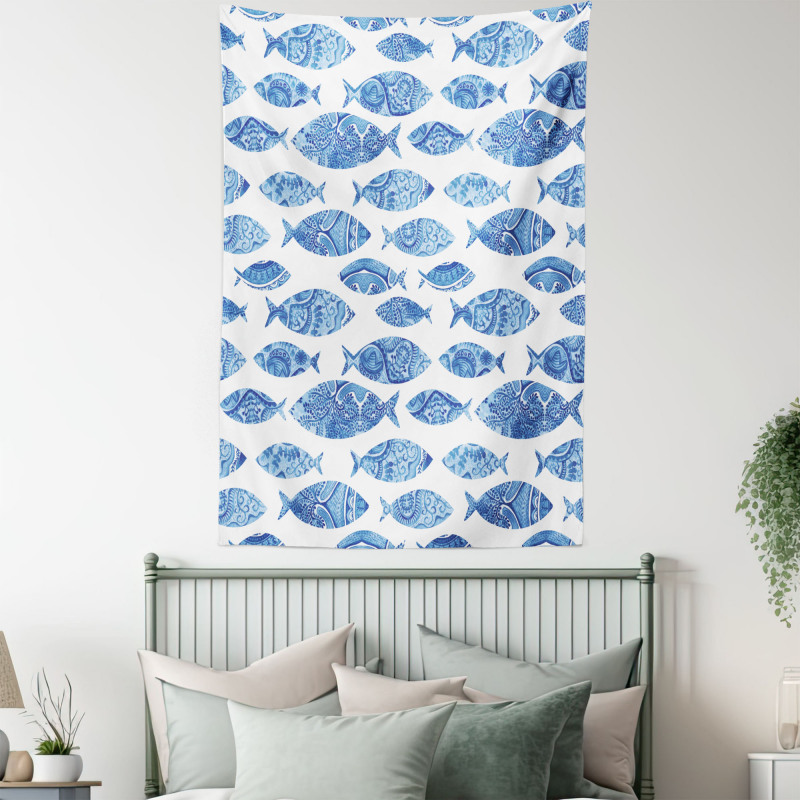 Watercolor Blue Patterns Tapestry