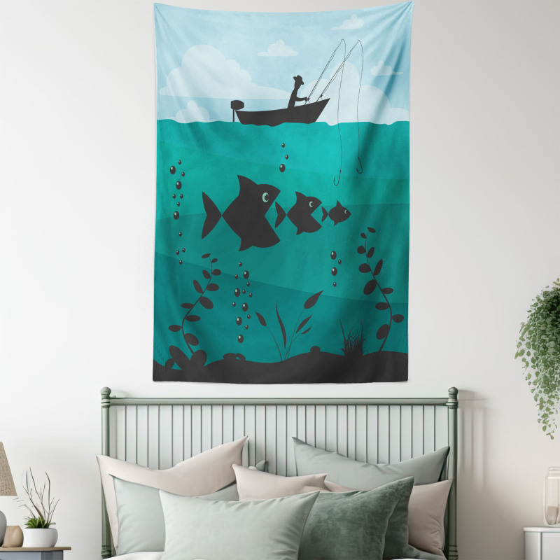 Fishing on Boat Nautical Tapestry