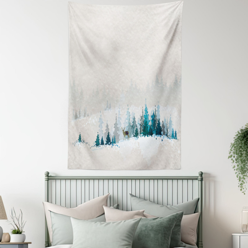 Watercolor Art Pine Trees Tapestry