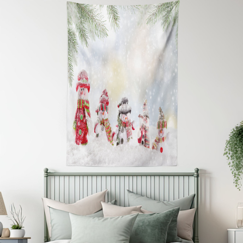 Little Snowmen in Snow Tapestry